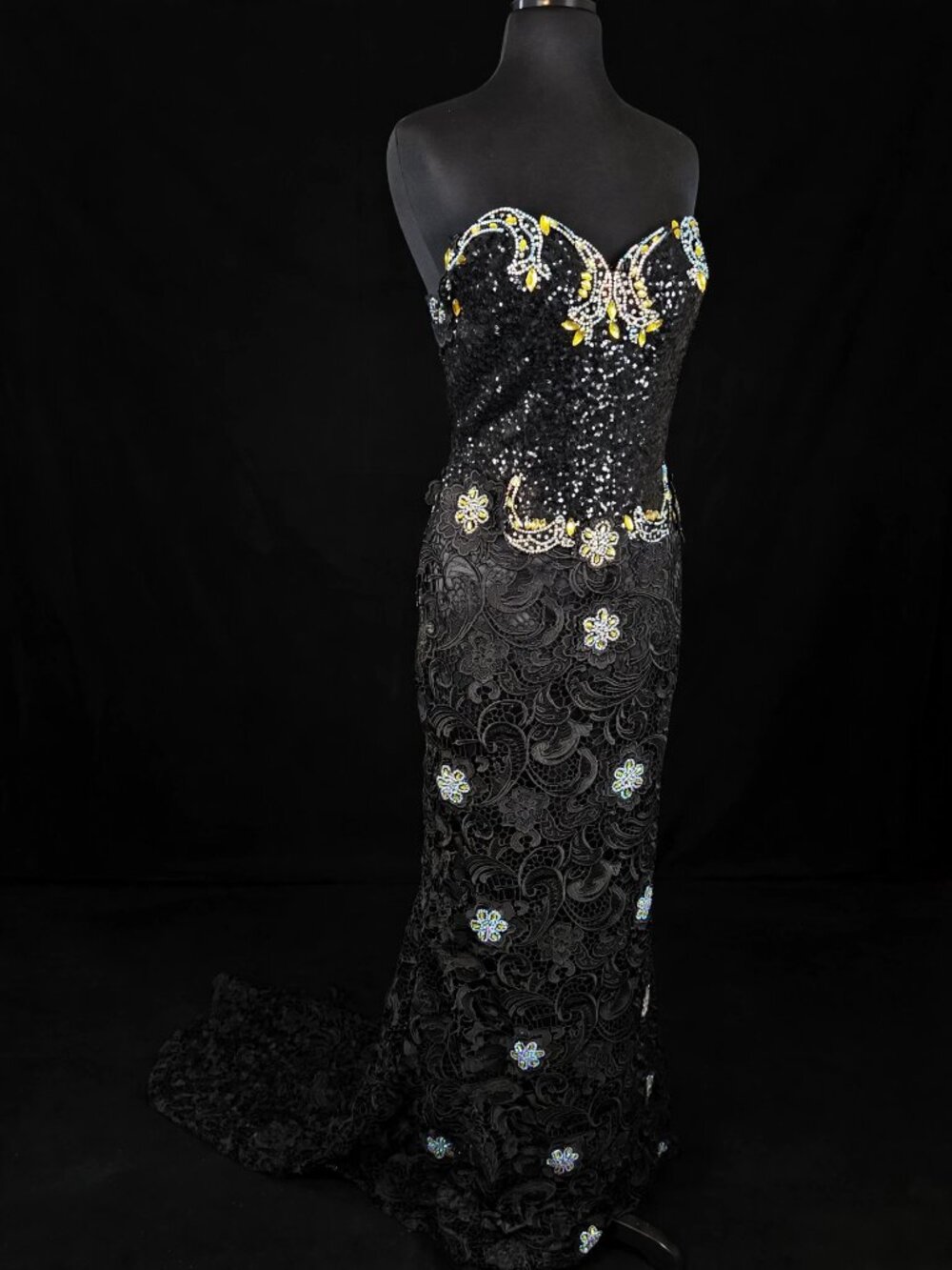 Black Label Couture 2042 Black Sequin Lace Strapless Evening Gown Size 10